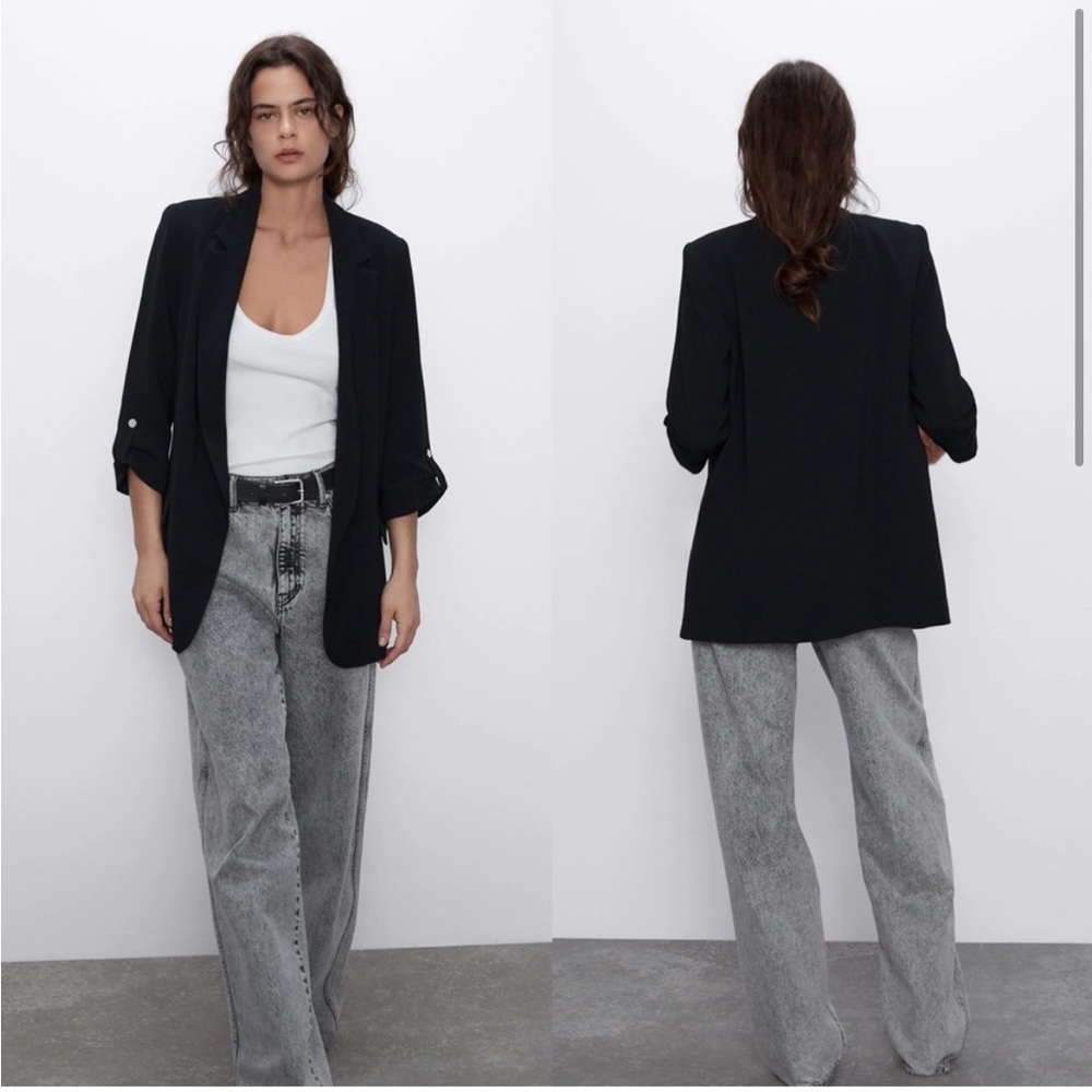 🆕 Zara Blazer Black Long Rolled-up Sleeves